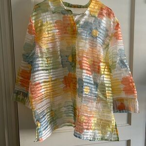 Erin London Colorful Striped Floral Blouse